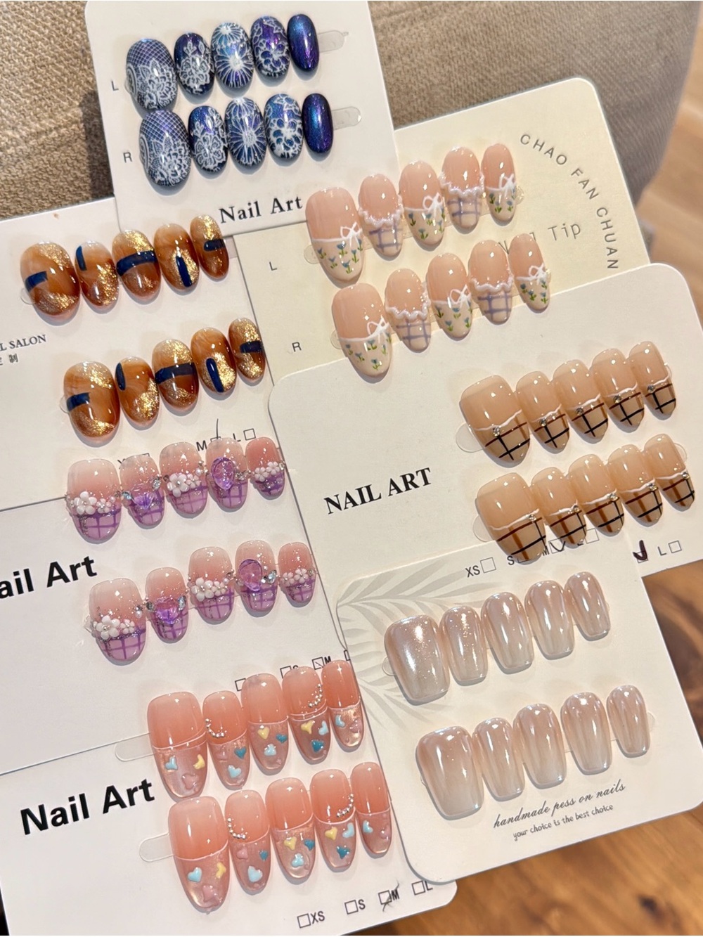 $28 For 7 sets - Mixed Designs in Blue, Purple, Nude, Brown & Pink